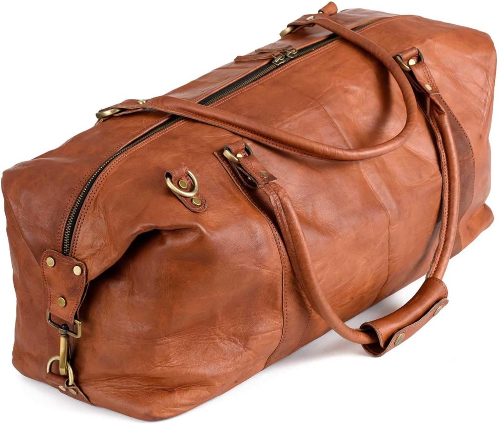 Berliner Bags Vintage Weekender Munich Leather Travel Bag for Men and Women - Brown, Cognac - adjustable inner volume