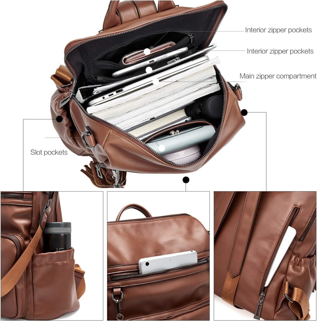 Cluci Womens Backpack, Soft Leather, Large Stylish Designer Shoulder Bag for Women Travel Backpack, 2 in 1 Artificial Leather, 4-Black