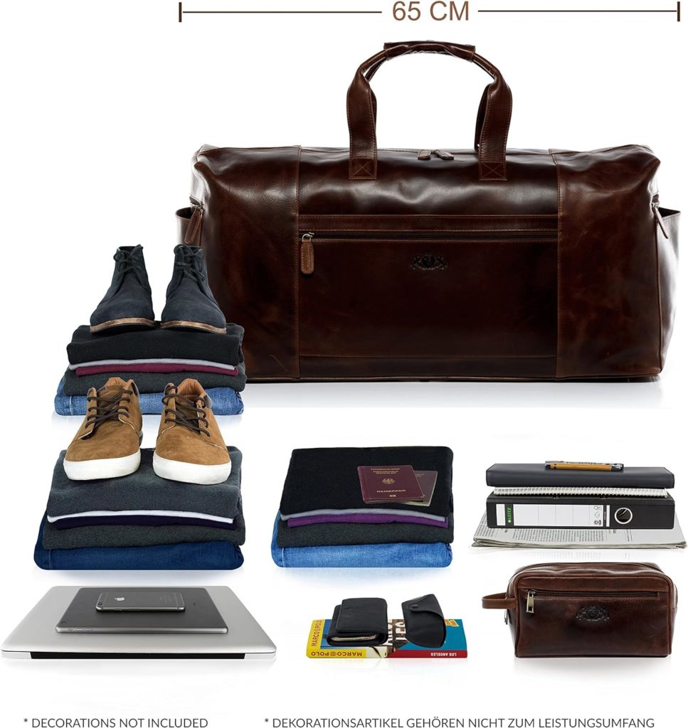 SID  VAIN® Bristol Unisex Travel Case, Large Leather Weekender Case / Sports Bag in Vintage Look, Genuine Natural Leather, Brown / Cognac