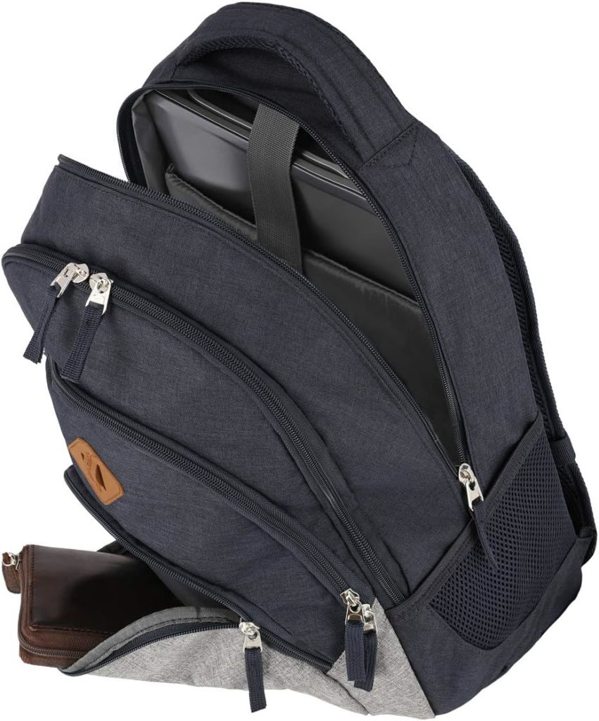 Travelite Backpack, Hand Luggage with Laptop Compartment, 15.6 Inches, Luggage Series Basics, Daypack, Melange: Fashionable Rucksack in Melange Look, 096308-05, 45 cm, 22 Litres, navy/grey