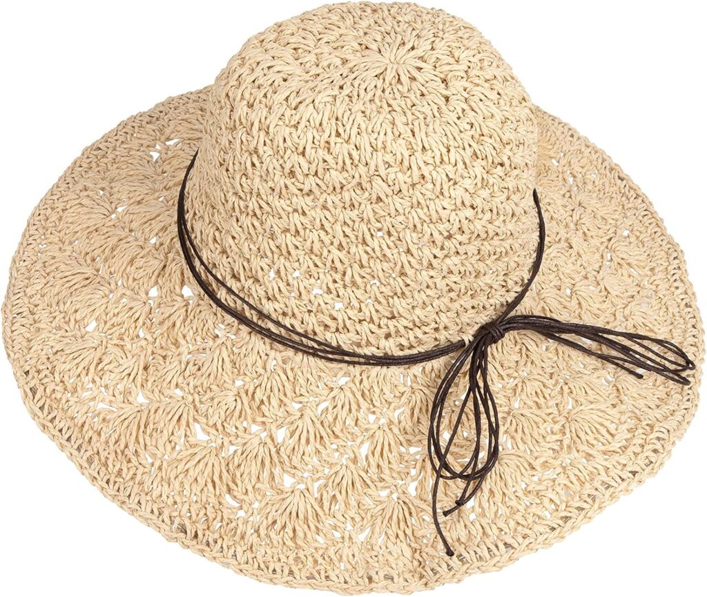 QH-Shop Straw Summer Hat for Women, Foldable Straw Hat with Large Wide Cap, Breathable Beach Hat, Boho Soft Sun Hat for Travel, Holidays and Outdoor Activities (Beige), beige