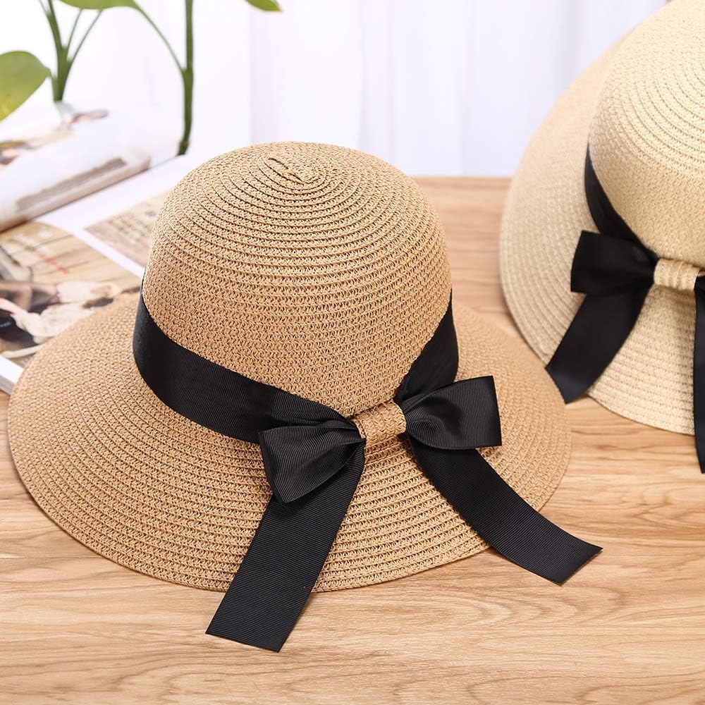 Eight Space Straw Sun Hat for Women, Summer Hat Foldable Sun Hat UPF 50+ with Sun Shade Beach Wide Brim Women