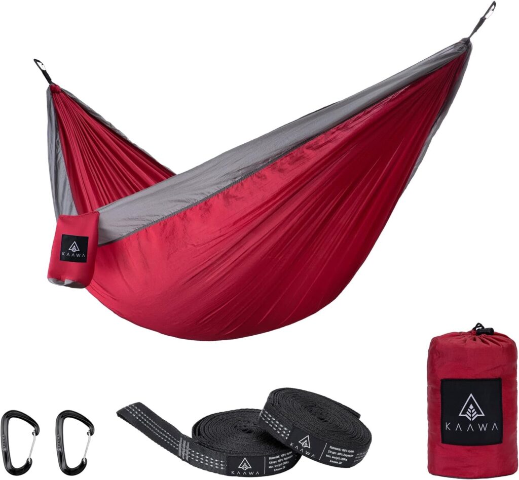 KAAWA Outdoor Camping Hammock Made of Nylon Parachute Silk for 2 People - 300 x 170 cm Mobile Ultra Light Breathable Hammock - Maximum Load 200 kg Including Suspension