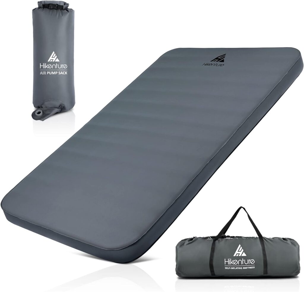 HIKENTURE Extra Thick Self-Inflating Sleeping Mat, Comfort Plus Camping Mattress with Pump Bag, Inflatable Foam Insulated Camping Mat