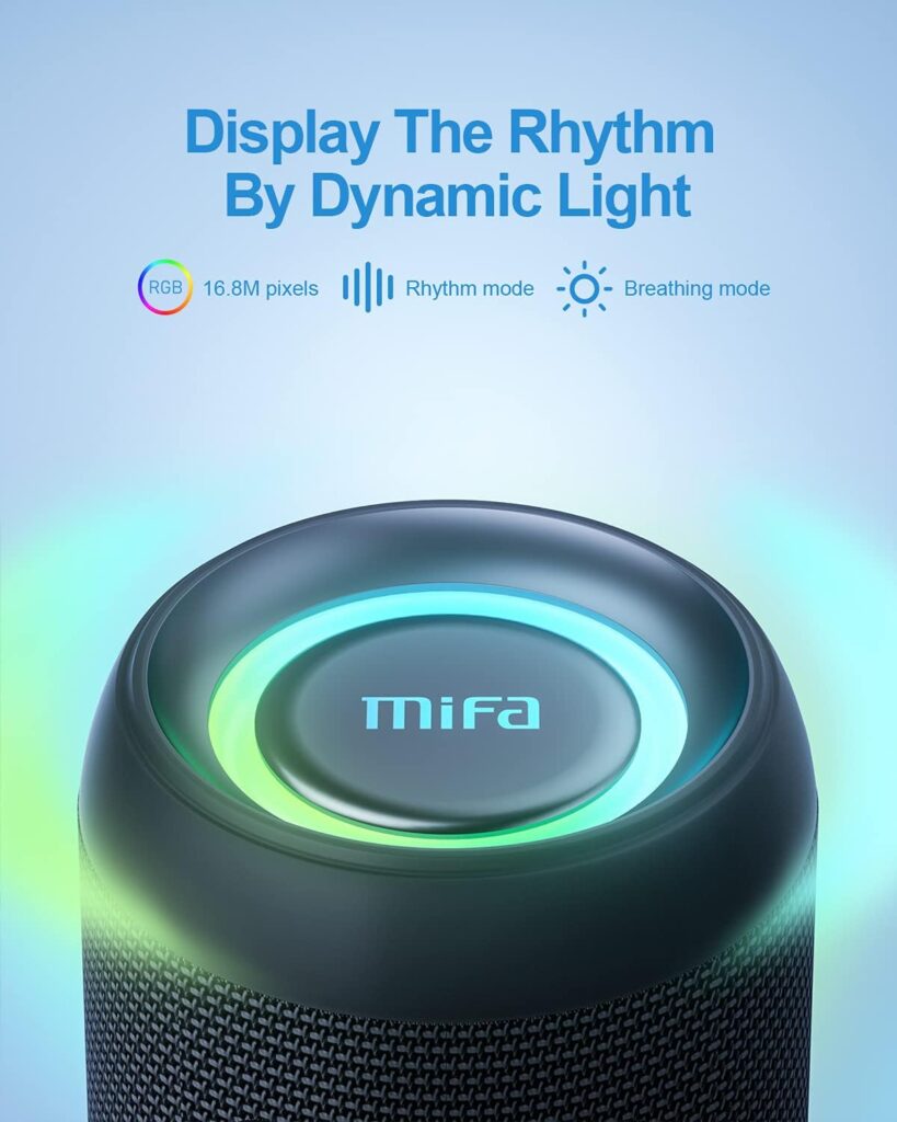 MIFA A90 Bluetooth Speaker 60W Wireless IPX7 Waterproof RGB LED Light 30 Hours Battery, USB/Micro SD Card/AUX-in Playback True Wireless Stereo with Protective Case/Portable Strap