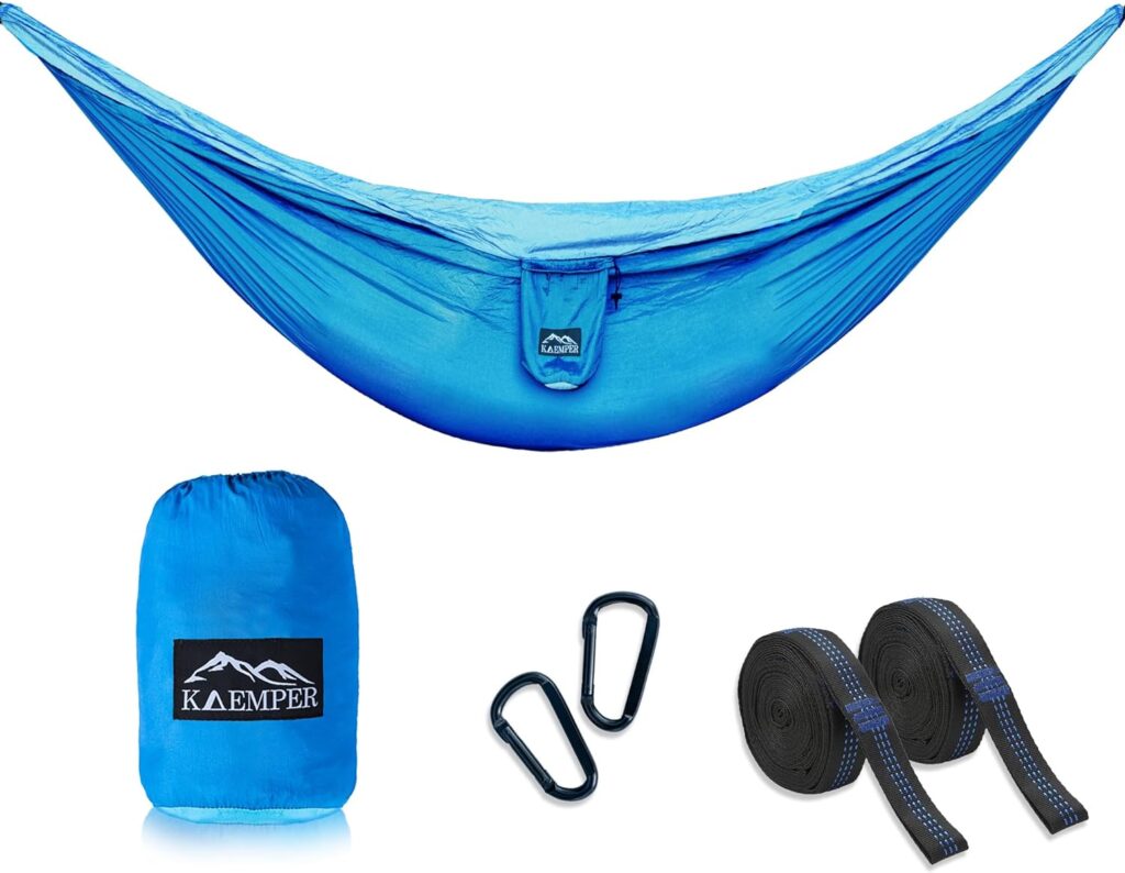 XXL Premium Camping Hängematte Outdoor, 2 Personen mit XXL Befestigung und Aufhängung, Reisehängematte Ultraleicht, 300x200 cm (Blau)