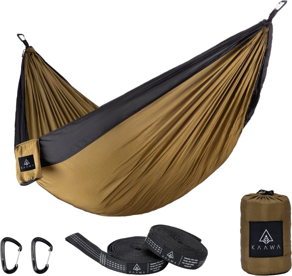 KAAWA Outdoor Camping Hammock Made of Nylon Parachute Silk for 2 People - 300 x 170 cm Mobile Ultra Light Breathable Hammock - Maximum Load 200 kg Including Suspension