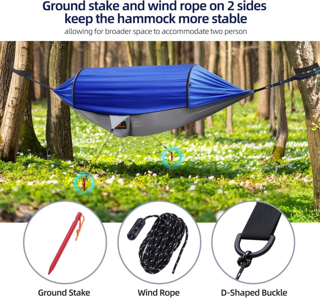 Hammock with Mosquito Net, 300 x 180 cm Sportneer Outdoor Hammock 200 kg Load Capacity Camping Hammock, Hammocks with 2 Premium Carabiners, 2 Nylon Loops Included