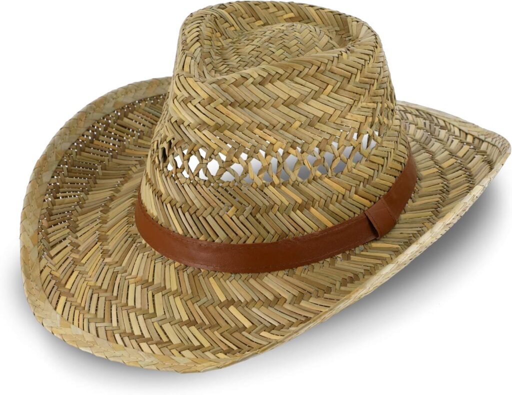 Fiebig Australian Straw Hat for Men and Women | Airy Cowboy Hat Made of Straw | Western Hat with Faux Leather Band for Spring and Summer | Sun Hat with Edging in Many Sizes