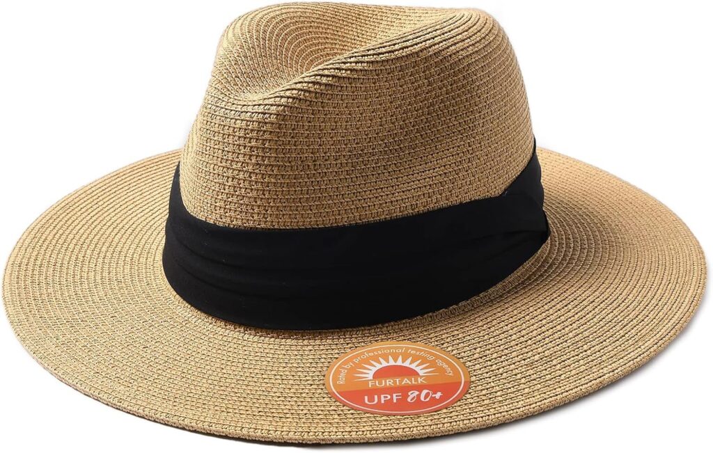 FURTALK Unisex Panama Hat Wide Brim Sun Hat for Men and Women Beach Hat UV Protection Summer Hat Adjustable Straw Hat