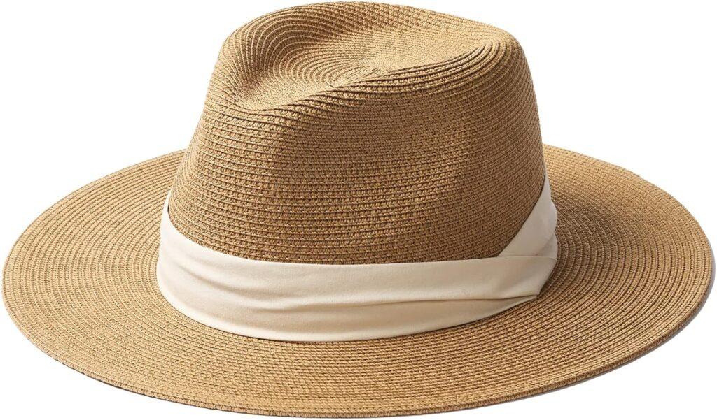 FURTALK Unisex Panama Hat Wide Brim Sun Hat for Men and Women Summer Hat UV Protection Beach Hat Adjustable Straw Hat