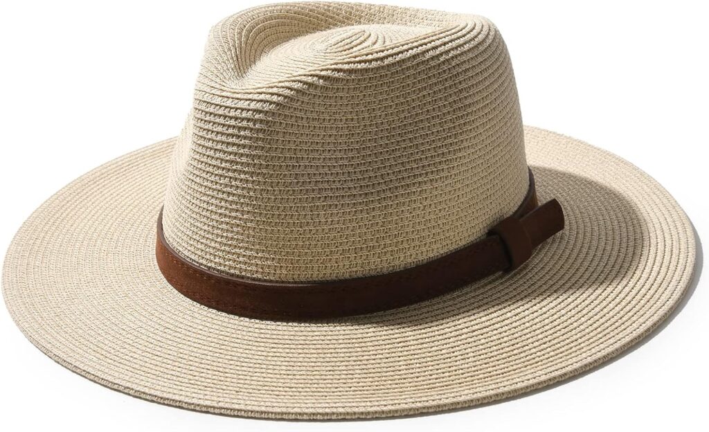 FURTALK Unisex Panama Hat Wide Brim Sun Hat for Men and Women Summer Hat UV Protection Beach Hat Adjustable Straw Hat