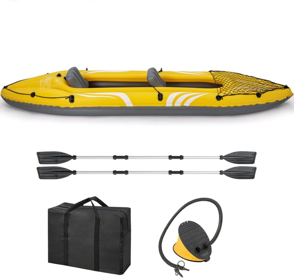 GYMAX Inflatable Kayak for 2 People, Kayak Set with Paddle, Foot Pump, Carry Bag, Inflatable Boat up to 160 kg, Paddle Boat, Canoe, Rowing Boat, 357 x 80 x 38 cm