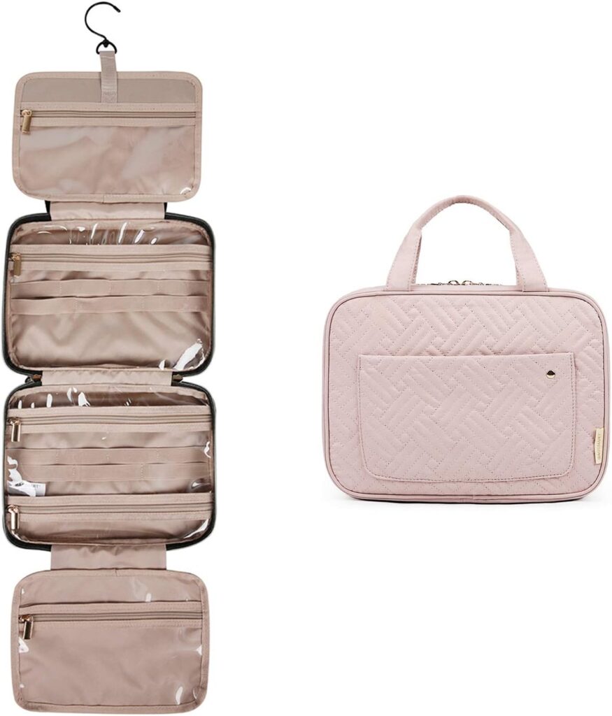 BAGSMART Toiletry Bag for Travel, Hanging Up, Women’s Toiletry Bag for Makeup, Toiletries Pink