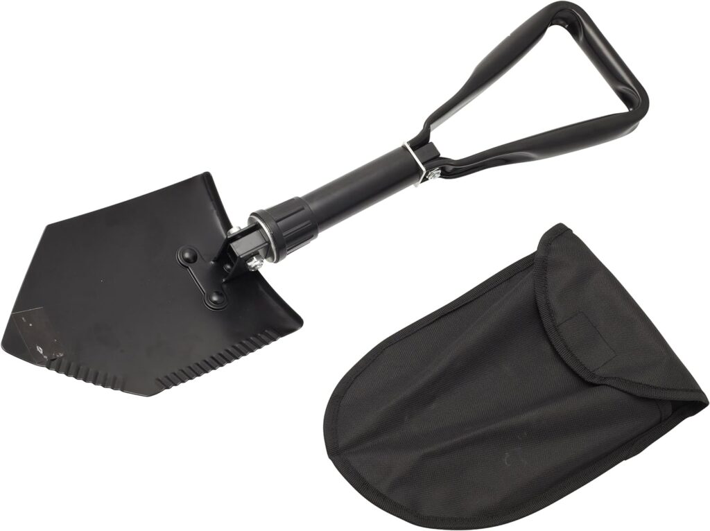 Fiskars Folding Shovel for Campers and Mountaineers, Can Also be Used as a Shovel and Hoe, with Canvas Bag, Length (Unfolded): 59 cm, Hardened Boron Steel, Black, 1000621