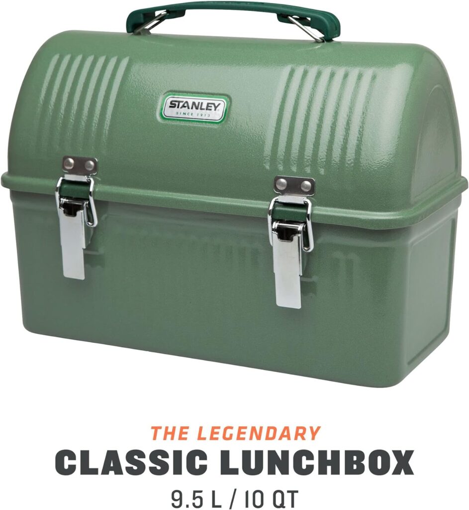 Stanley Classic Lunch Box 9.5L - Lunchbox aus Edelstahl mit Griff - BPA Frei Food-Behälter - Platz für Thermosflasche oder Reisebecher - Hammertone Green