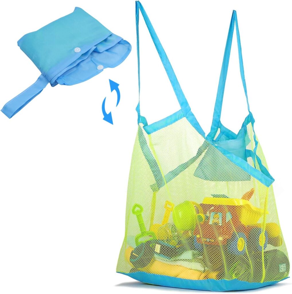 Abnaok Beach Toy Bag, Sand Toy Mesh Bag Beach Bag XXL Family Sand Toy Bag