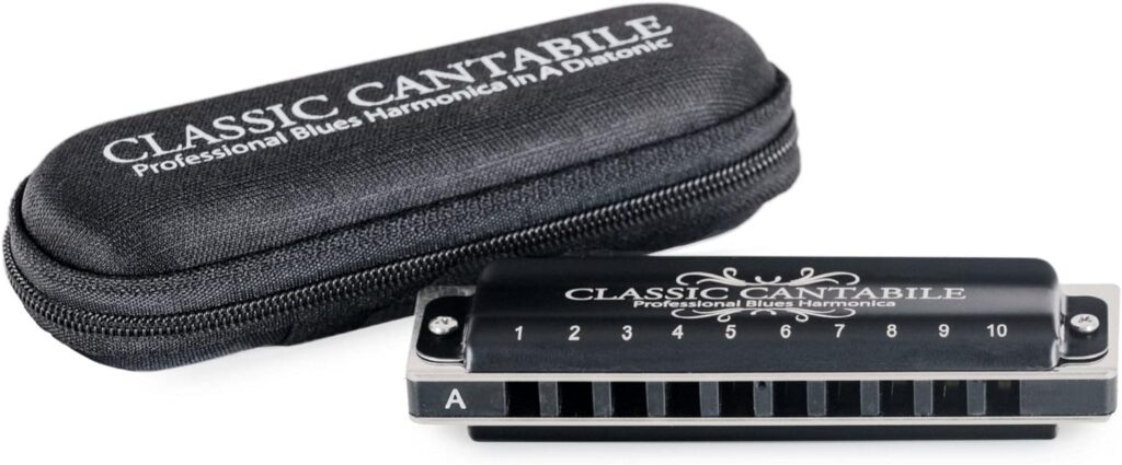 Classic Cantabile AHB-650 PRO Alabama Blues Harmonica A Major Diatonic Harmonica with 10 Phosphor Bronze Reeds Comfortable Grip Brass Housing Matte Black Includes Case and Cleaning Cloth