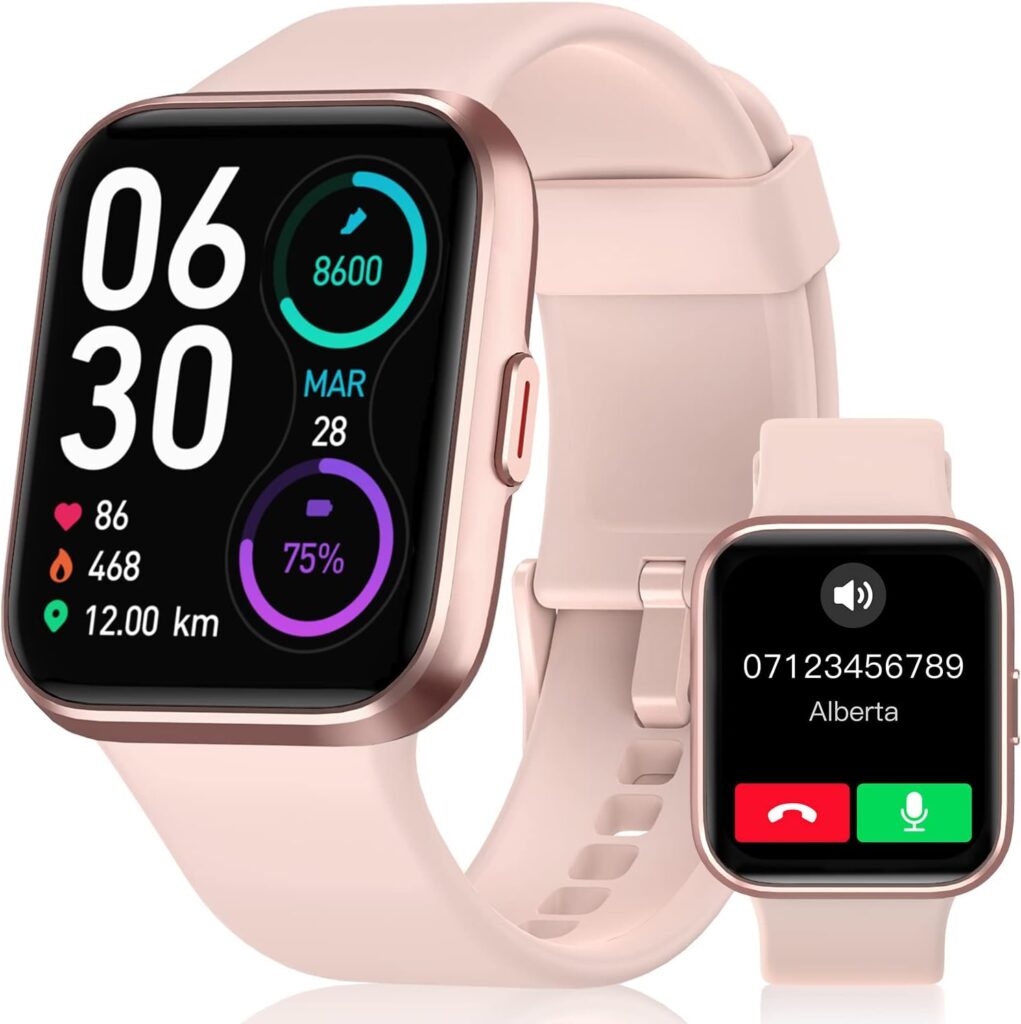 Womens Smartwatch with Phone Function, 1.7 Inch Touchscreen Watch with Alexa, Whatsapp Message Reminder, Pedometer Fitness Watch, Heart Rate Monitor, Sleep Monitor, SpO2, IP68 Waterproof Watch for Android iOS