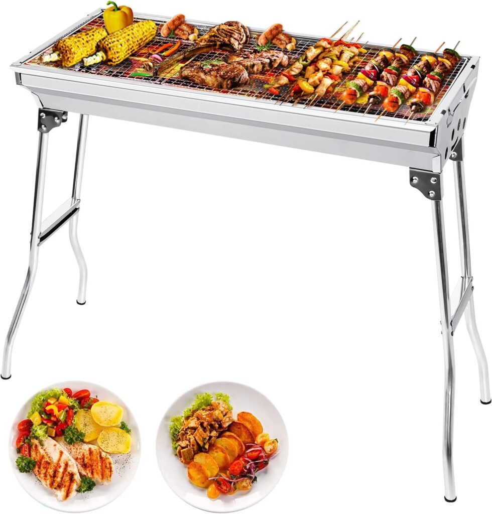 AGM Charcoal Barbecue Camping Grill Charcoal Folding Grill Portable Barbecue for Camping Garden Picnic Party 73 x 33 x 71 cm for 5-10 People