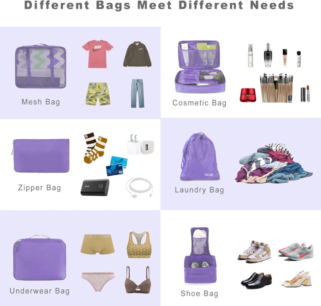 BAGAIL 8 Teilige Packwürfel, Kleidertaschen, Packing Cubes, Verpackungswürfel, Packtaschen Set für Urlaub und Reisen, Kofferorganizer Reise Würfel, Ordnungssystem für Koffer