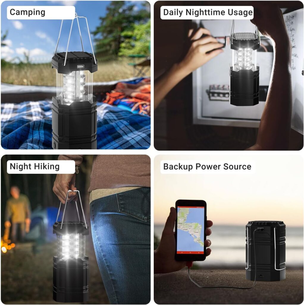 LED Solar Camping Lamp, Waterproof LED Camping Lantern, Emergency Light with Hand Crank, Built-in 3000 mAh Power Bank for Hiking, Fishing, SOS, Outages