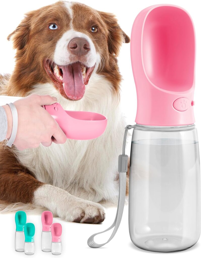 MalsiPree Hundetrinkflasche für unterwegs - Auslaufsicher  Tragbar Trinkbehälter - Trinkflasche für Welpen und Haustiere, Hundetrinkflaschen Reisen  Spazierengehen mit Verschlussknopf 550 ml, Rosa