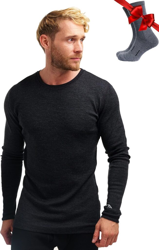 100% Merino Unterwäsche Herren - Merino Langarmshirt Herren Atmungsaktiv Und Feuchtigkeitsableitend + Wollsocken