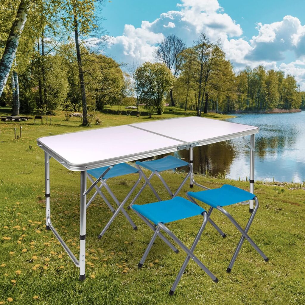 AKTIVE Mediano 52893 Height Adjustable Folding Table with 4 Stools Aluminium White