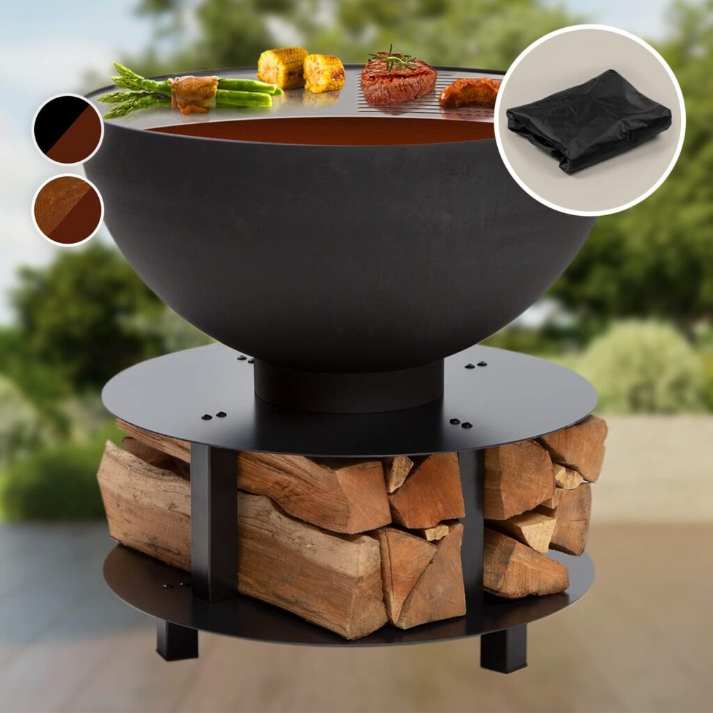 Blumfeldt Fire Bowl, Portable Fire Bowls for the Garden, Outdoor Fire Pit, Fire Bowls with Cooking Grate, Large Fire Bowl, Garden Fire Bowl for Balcony  Patio, 60 x 56 x 60 cm