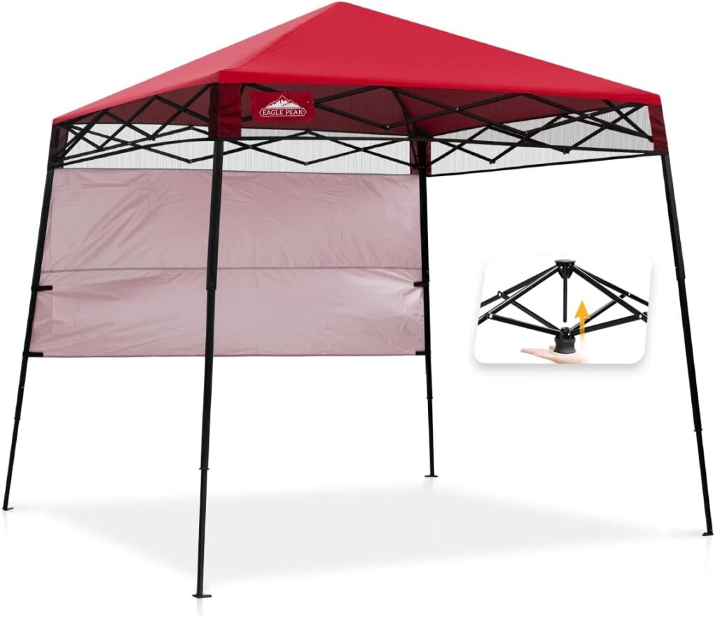 EAGLE PEAK Schräge Beine Faltbar Pavillon 2.4x2.4m Wasserdicht Camping Pop-up Faltpavillon mit Seitenteil, inkl. Rucksack, Rot