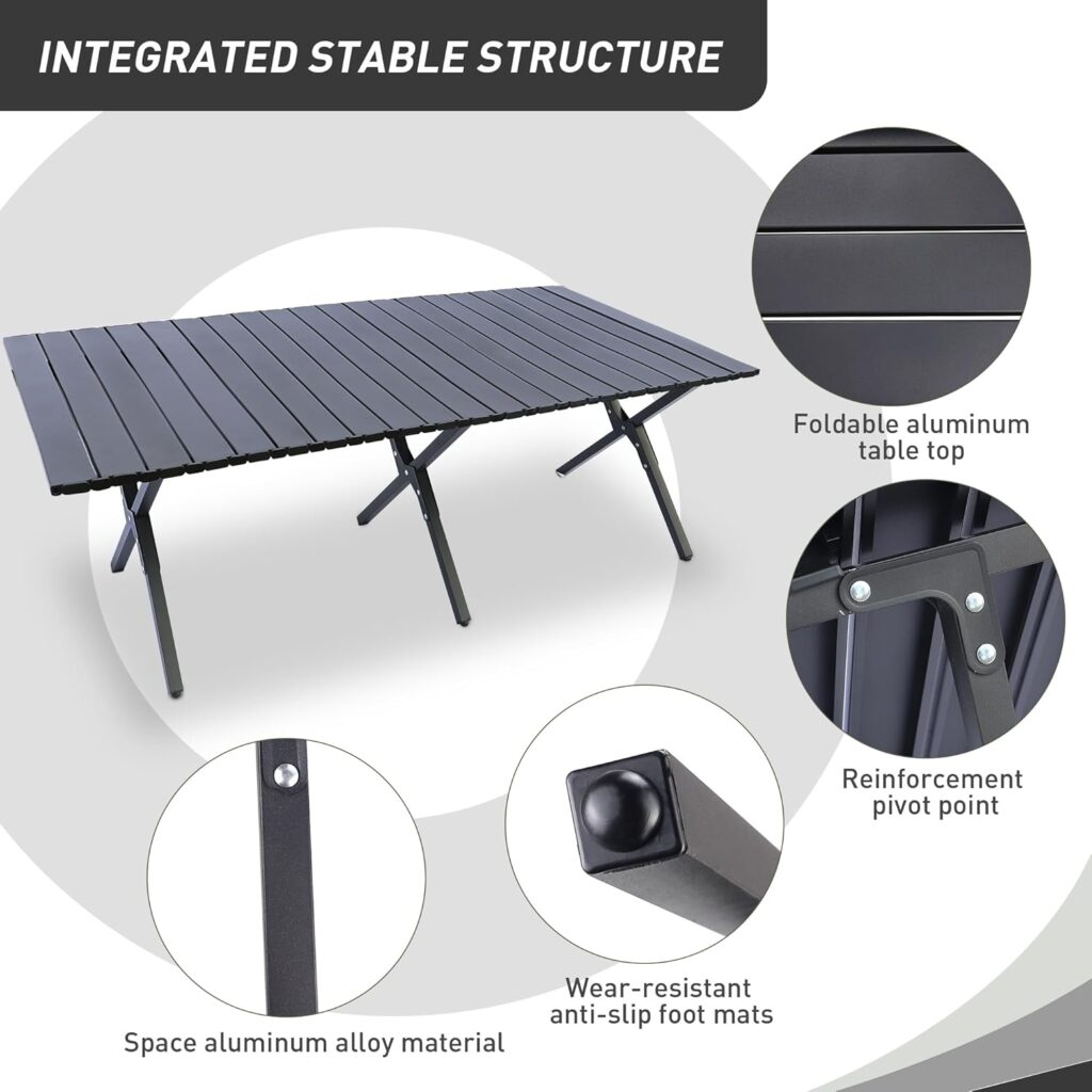 GRELiving Camping Table Foldable Roll-Up Folding Table Camping Folding Table Portable Aluminium Outdoor Table for Picnic Cooking Garden Hiking Travel 120 x 61 x 45 cm