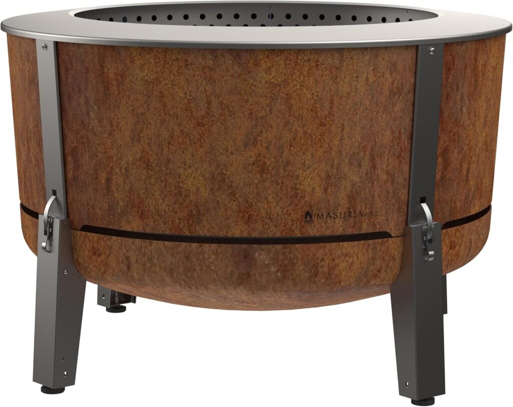 Masuria Wild Alpha 800 Smokeless Fire Pit BBQ | Stainless Steel, Adjustable Legs, Made in EU | Corten