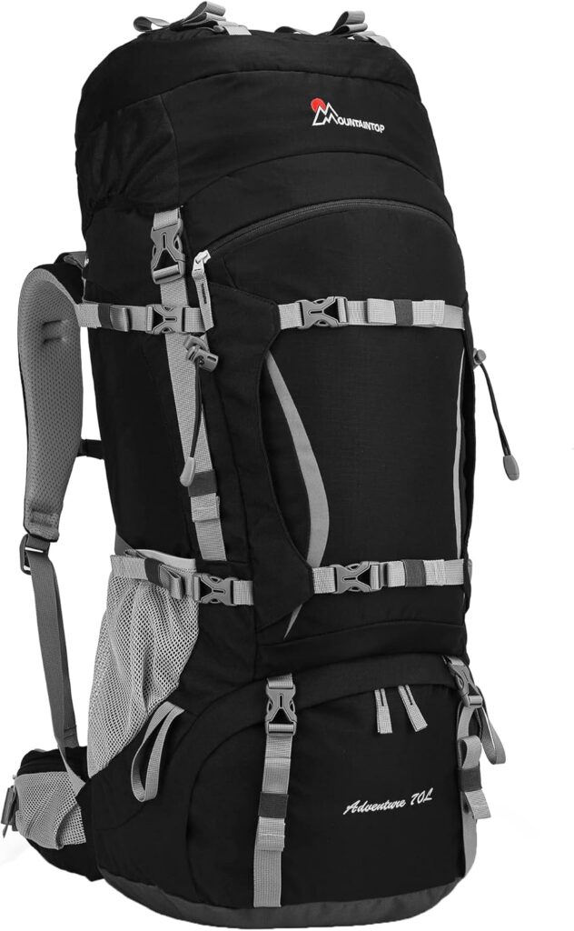 MOUNTAINTOP 70L Trekkingrucksack Innenrahmen Rucksack Wanderrucksack Herren Damen Backpacking Rucksack mit Regenhülle Camping Reisen