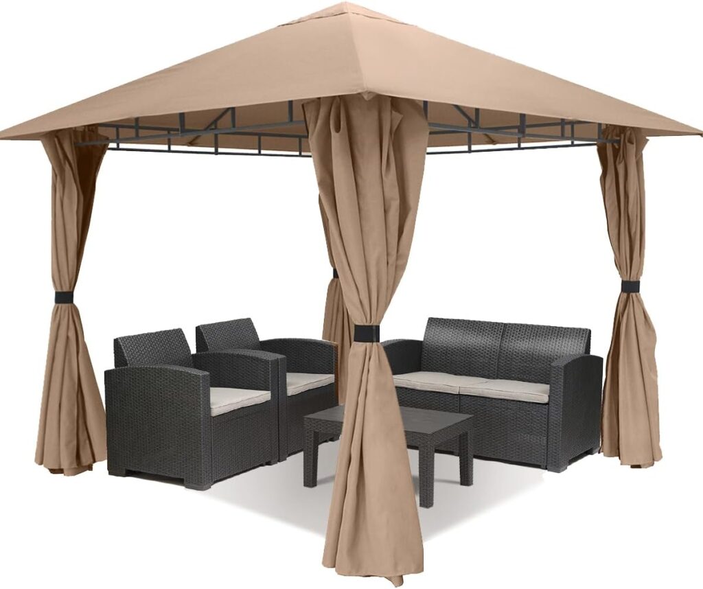 Sekey Garden Gazebo 3 x 3 m Waterproof Stable Party Tent, Garden Tent with 4 Side Panels Zip, 180 g/m² Polyester, Taupe