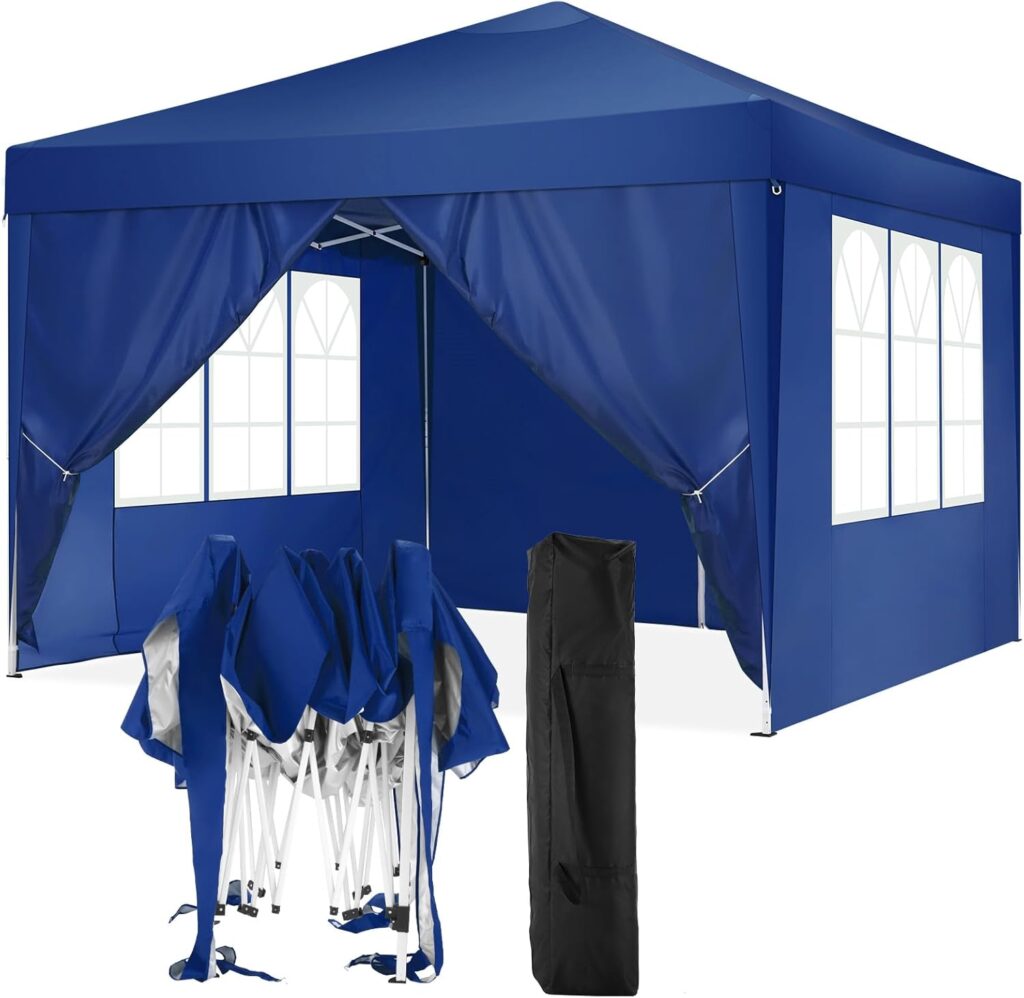 TOOLUCK Gazebo 3 x 3 Folding Gazebo Waterproof Stable Winterproof Foldable Party Tent with 4 Side Panels Pop Up Garden Gazebo UV Protection 50+ Height Adjustable for Beach Wedding Camping Navy Blue