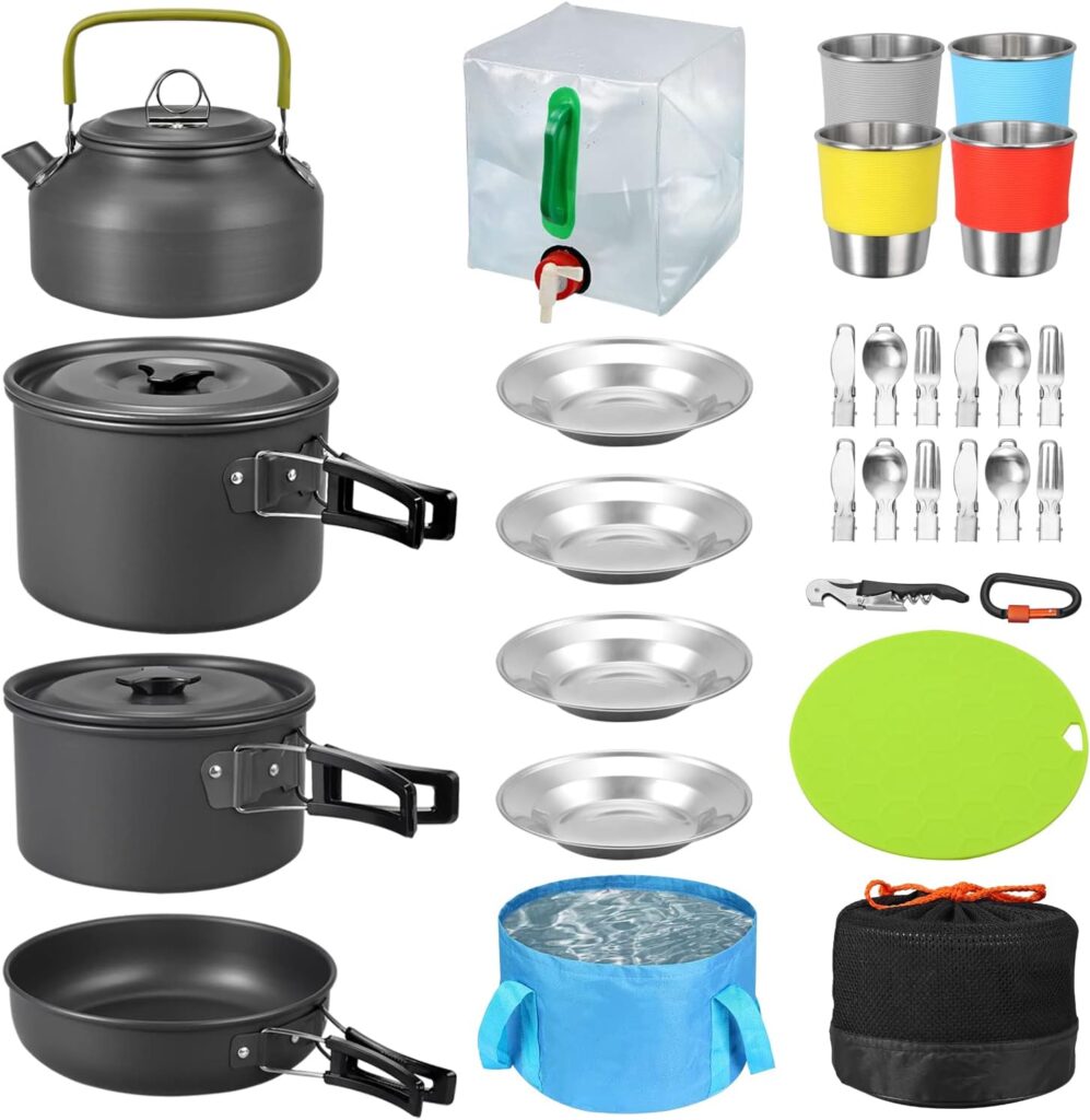 VINTEAM Camping Cookware Set Camping Crockery Camping Pot Camping Crockery Set 2 People Camping Pot Outdoor Tableware 4 People Camping Stove Set Mini Camping Stove