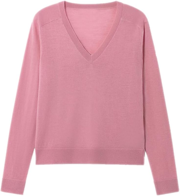 Womens Merino Wool Pullover Casual Lightweight V Neck Raglan Sleeve Knit Top Loose Pullover