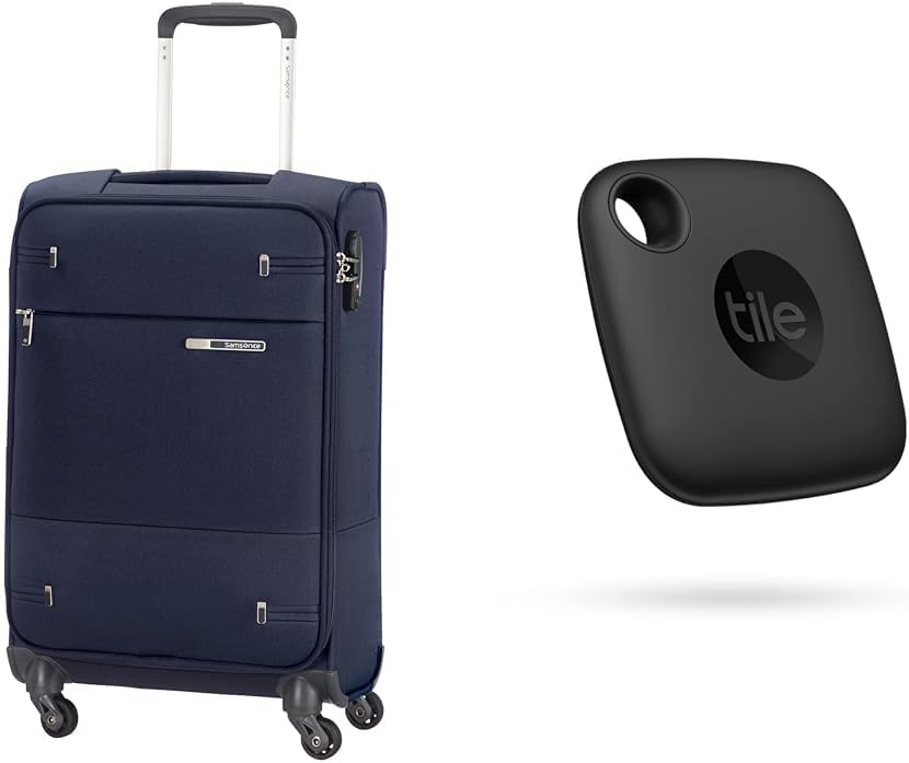 Samsonite Base Boost Spinner S Hand Luggage, 35 x 20 x 55 cm, 35L, Blue (Navy Blue)  Tile Mate Bluetooth Item Finder, navy blue