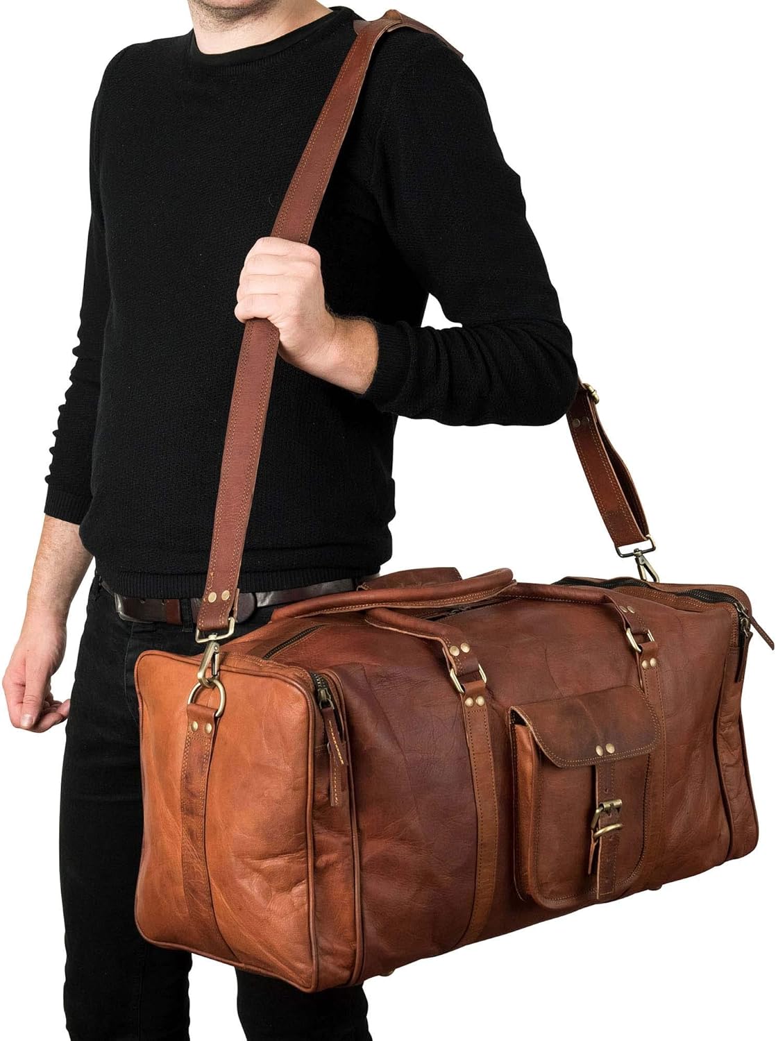 Berliner Bags Vintage Weekender New York Leather Travel Bag for Men and Women - Brown, Brown XX-Large