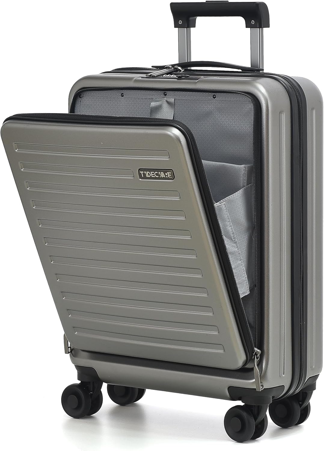 TydeCkare Hand Luggage Suitcase with Laptop Bag with Front Opening TSA Lock Trolley ABS + PC, darkgray, Suitcase